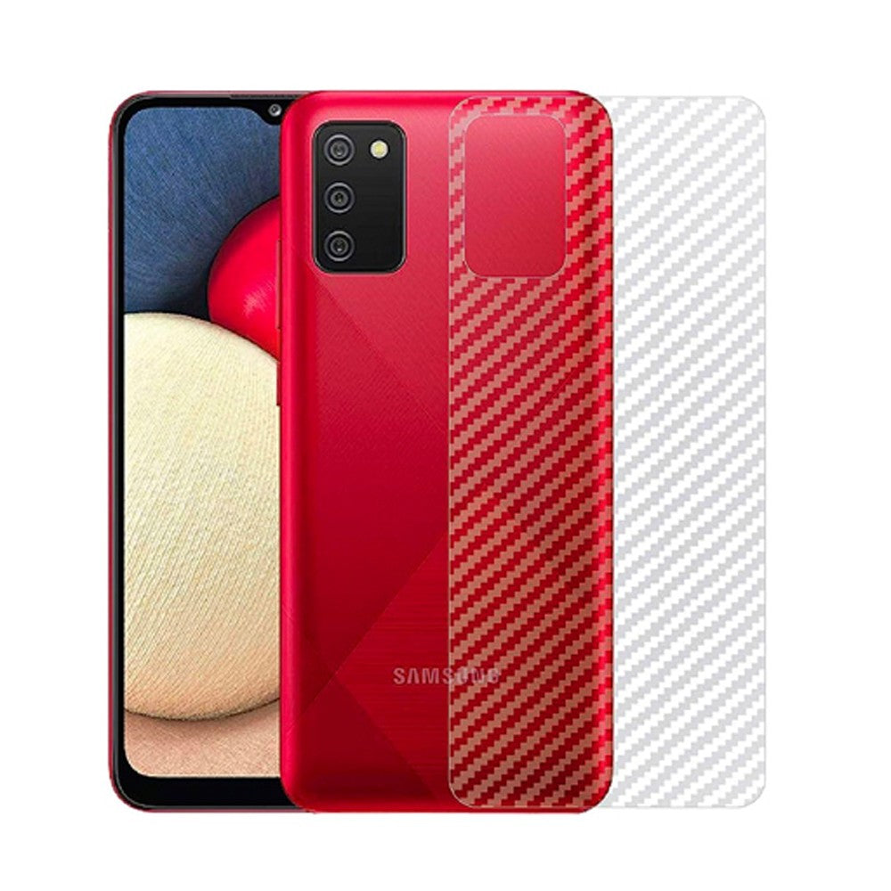 Combo Pack of Tempered Glass Screen Protector, Carbon Fiber Back Sticker, Camera lens Clear Glass Bundel for Samsung A02s / A03s / M02s