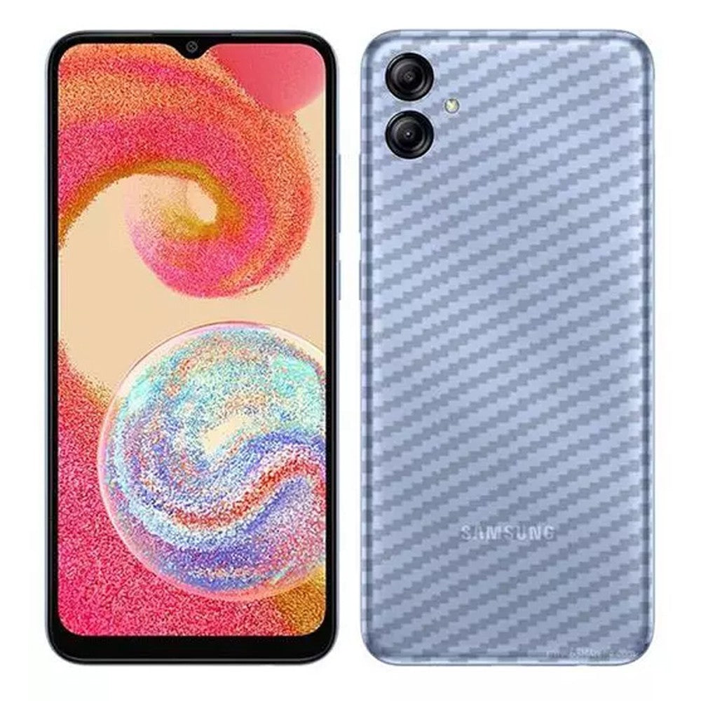 Combo Pack of Tempered Glass Screen Protector, Carbon Fiber Back Sticker, Camera lens Clear Glass Bundel for Samsung A04e