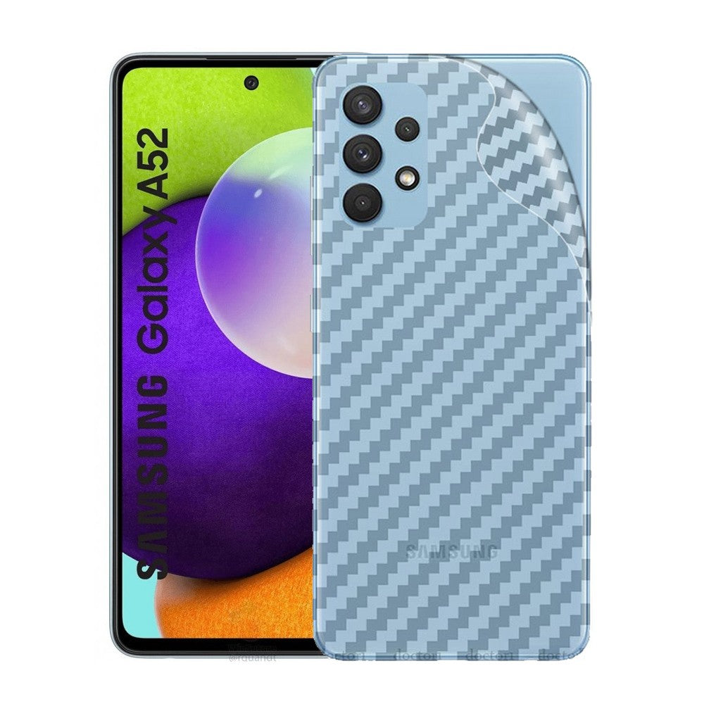 Combo Pack of Tempered Glass Screen Protector, Carbon Fiber Back Sticker, Camera lens Clear Glass Bundel for Samsung A52 / A52s