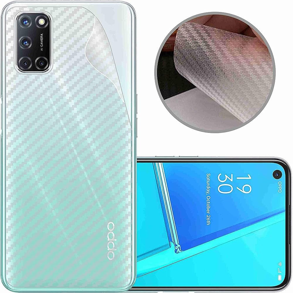 Combo Pack of Tempered Glass Screen Protector, Carbon Fiber Back Sticker, Camera lens Clear Glass Bundel for OPPO A52