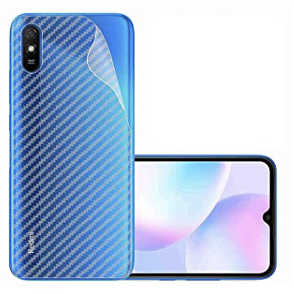 Combo Pack of Tempered Glass Screen Protector, Carbon Fiber Back Sticker, Camera lens Clear Glass Bundel for Redmi 9A