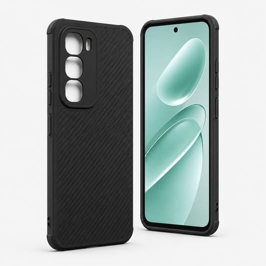infinix Hot 60 Pro Carbon Fiber texture Hard Rubber armour back cover shock-porof case