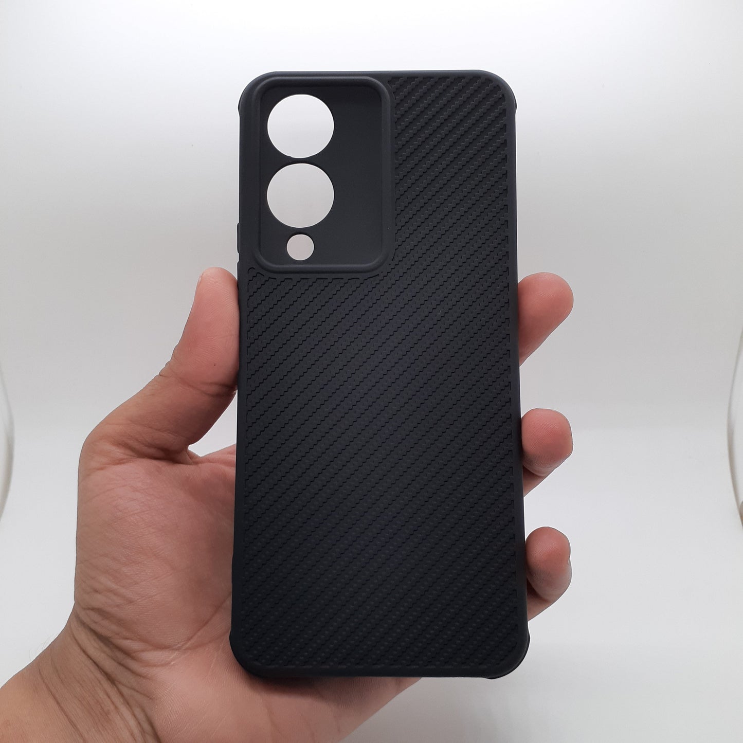 Vivo Y17s Carbon Fiber texture Hard Rubber armour back cover shock-porof case