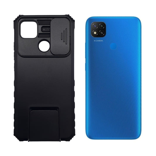Redmi 9C Heavy Duty Hybrid Case Camera Slide Cover 360 Rotatable Kickstand Stand Armor Bumper Protection