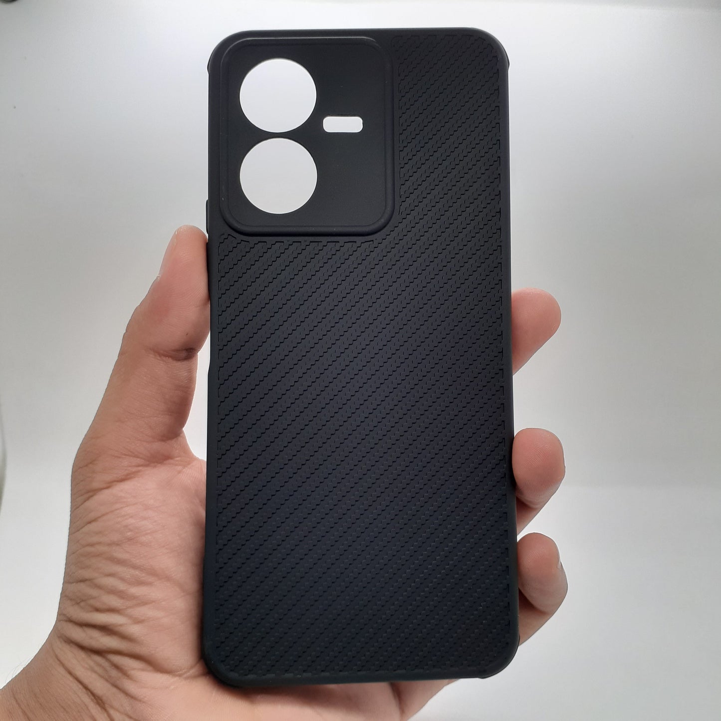 Vivo Y22 Carbon Fiber texture Hard Rubber armour back cover shock-porof case