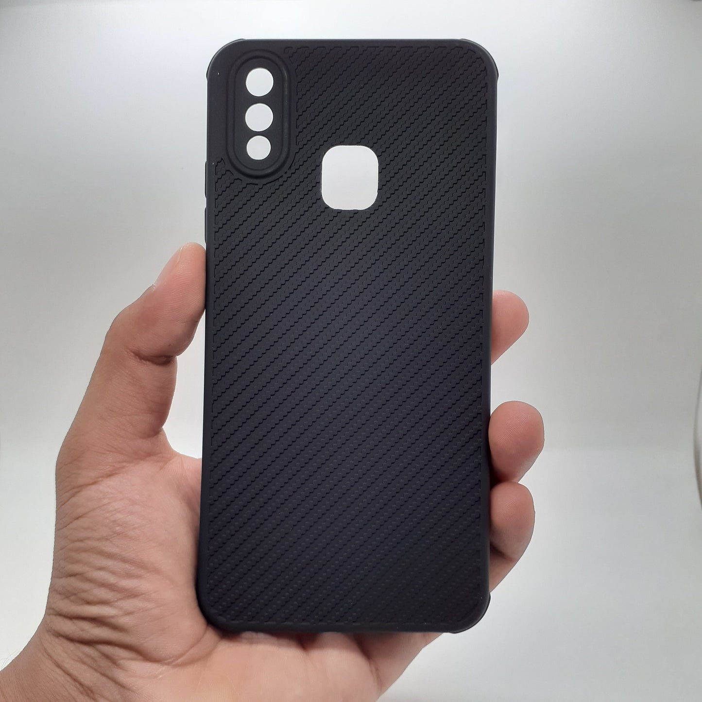 Vivo Y91 Carbon Fiber texture Hard Rubber armour back cover shock-porof case