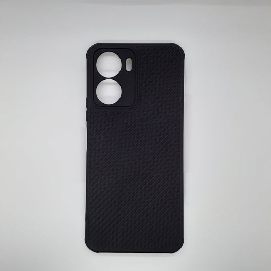 Vivo Y16 Carbon Fiber texture Hard Rubber armour back cover shock-porof case