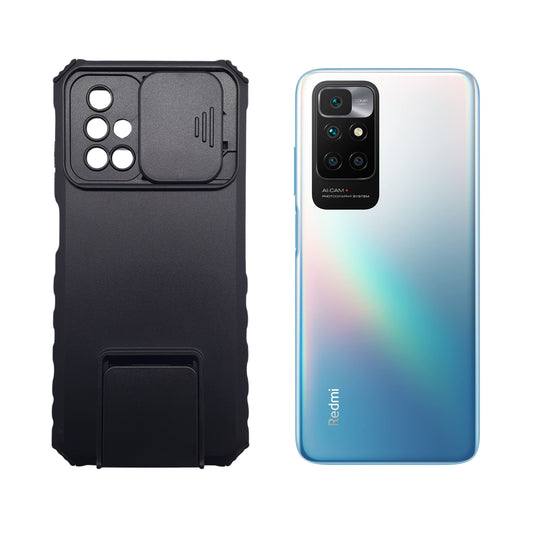 Redmi 10 Heavy Duty Protective Case Sliding Camera Cover Integrated Kickstand Built in Stand Full Protection Shockproof Armor