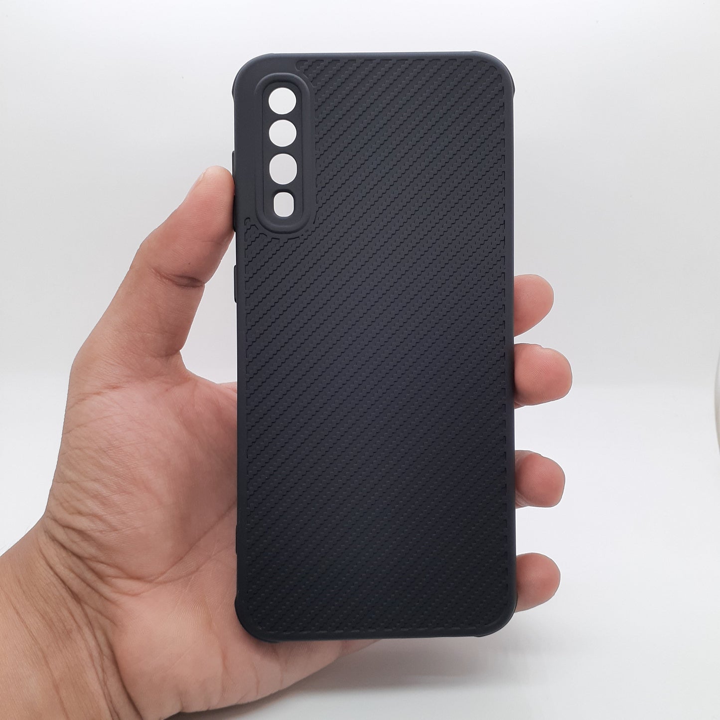 Samsung A50 Carbon Fiber texture Hard Rubber armour back cover shock-porof case