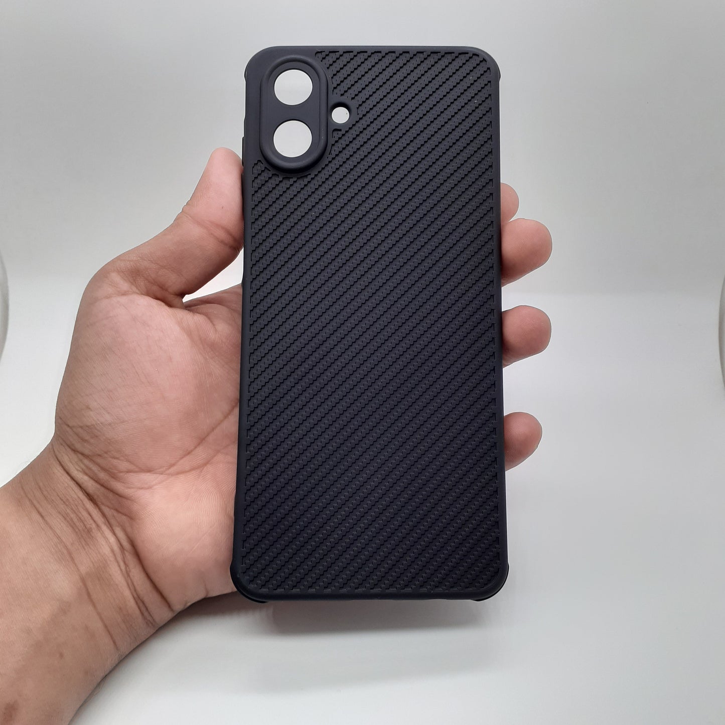 Samsung A07 Carbon Fiber texture Hard Rubber armour back cover shock-porof case