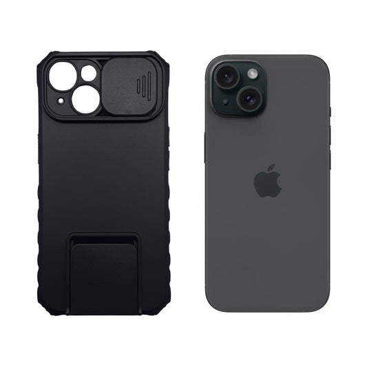 iPhone 15 Heavy Duty Shockproof Case Slide Camera Cover Integrated Kickstand Protection Hands Free Viewing