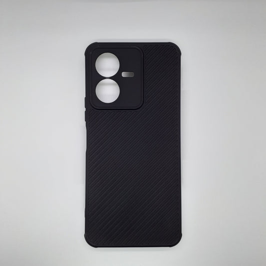 Vivo Y22 Carbon Fiber texture Hard Rubber armour back cover shock-porof case