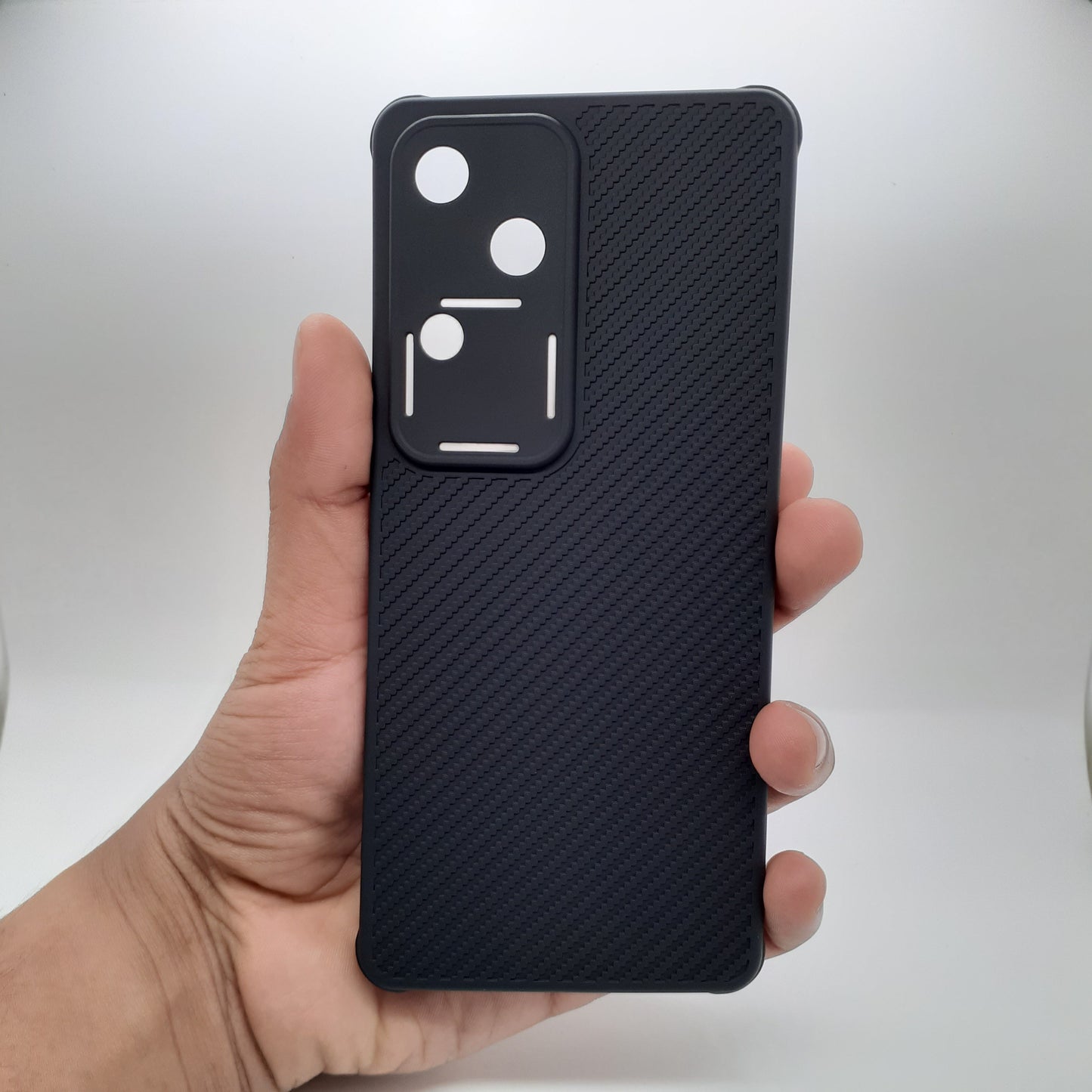 Vivo V30 Carbon Fiber texture Hard Rubber armour back cover shock-porof case