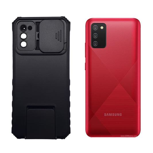 Samsung A02s Case Heavy Duty Shockproof Protective Cover Sliding Camera Lens Protector Foldable Kickstand Built in Stand