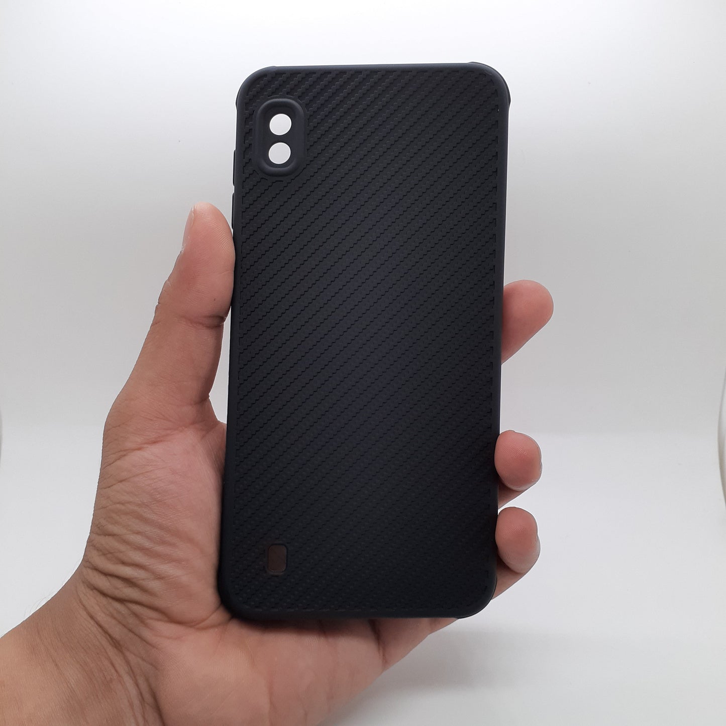 Samsung A10 Carbon Fiber texture Hard Rubber armour back cover shock-porof case