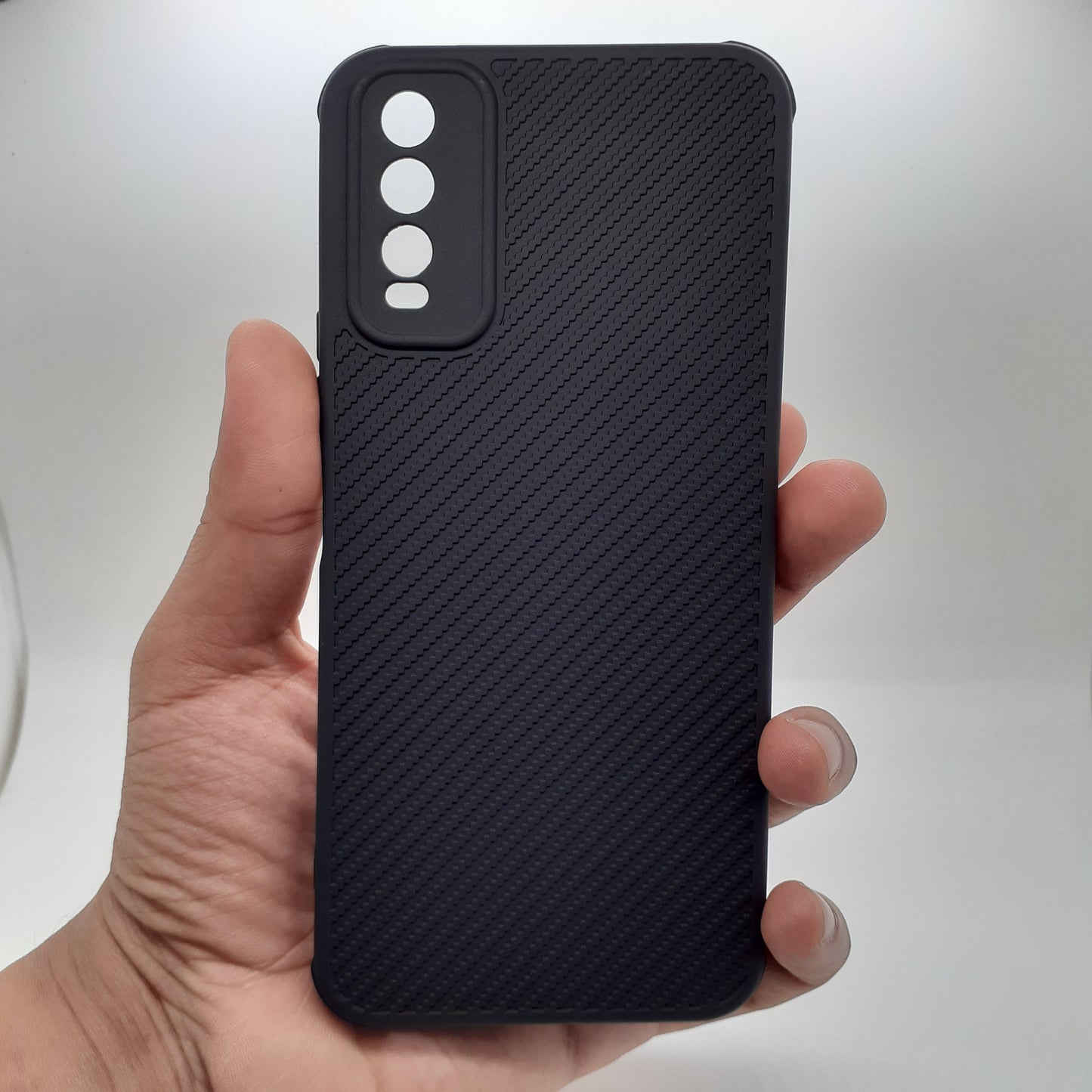 Vivo Y20 Carbon Fiber texture Hard Rubber armour back cover shock-porof case
