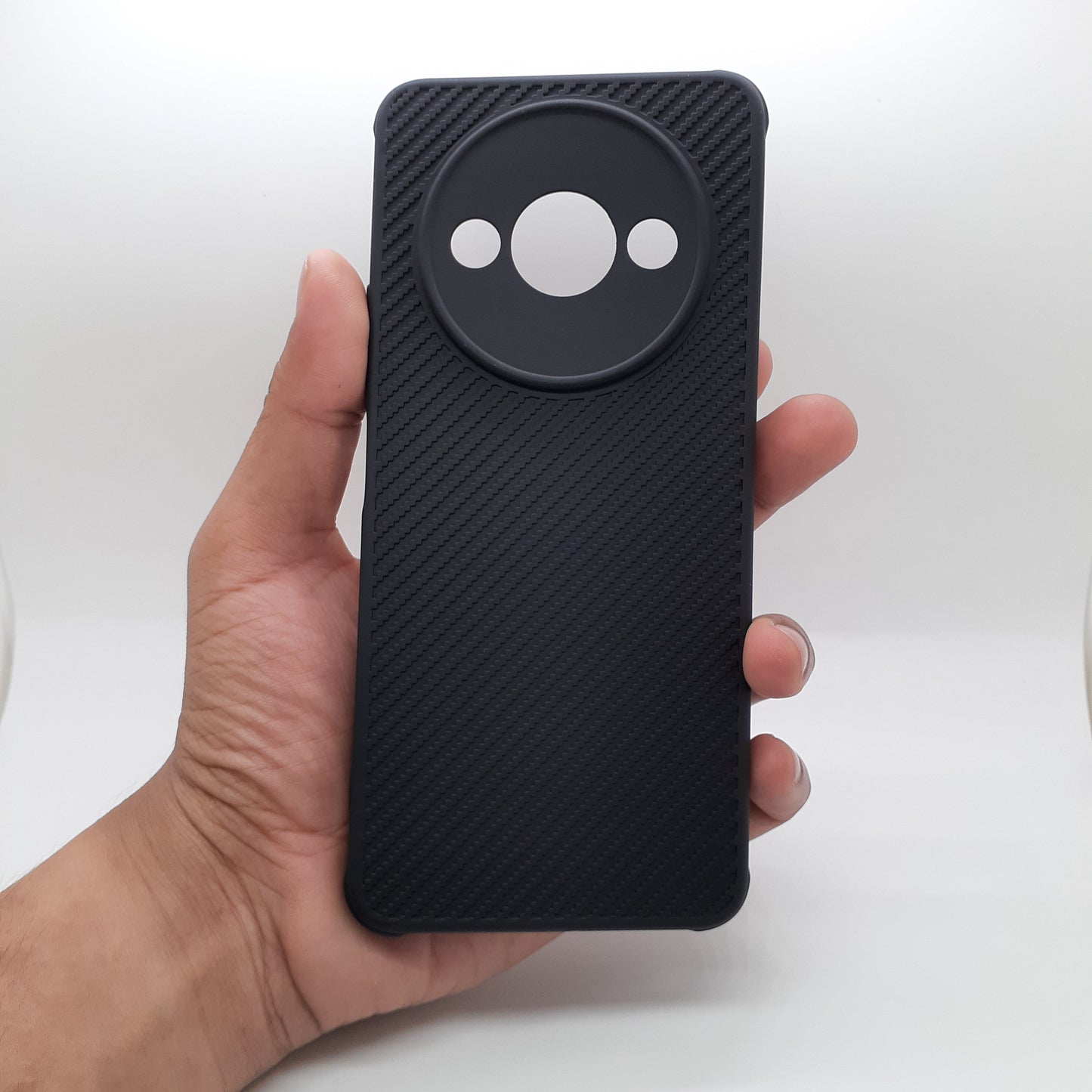 Redmi A3 Carbon Fiber texture Hard Rubber armour back cover shock-porof case