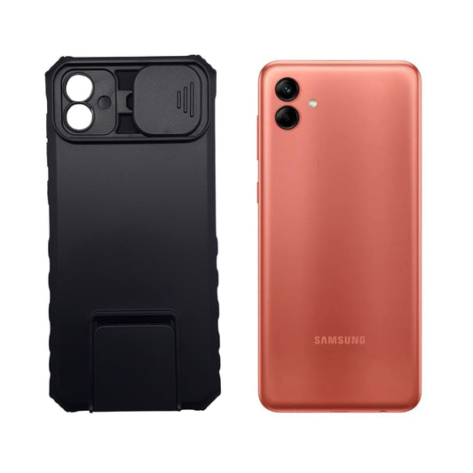 Samsung A04 Rugged Dual Layer Phone Case Slide Camera Cover Ring Holder Kickstand Shockproof Hybrid Protection