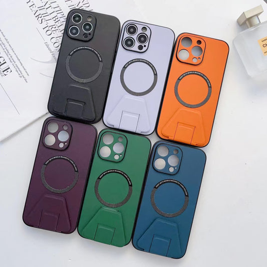 iPhone 13 Pro Magsafe Wireless Charging Mobile Phone Leather Case Buckle Ring Stand Back Cover
