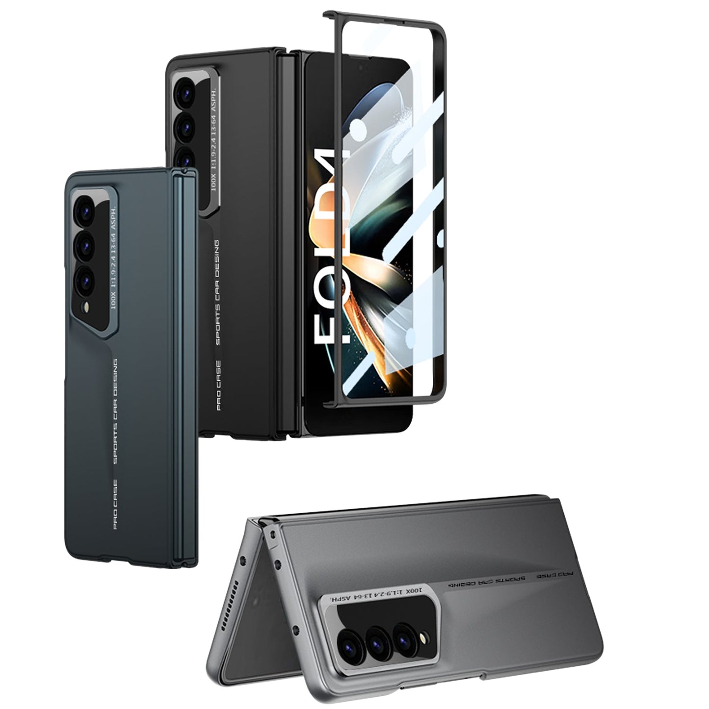 LEEKA Samsung Z Fold 4 case with Super Luxury Sport car fiber Pro case design with free inbuilt Screen Protector
