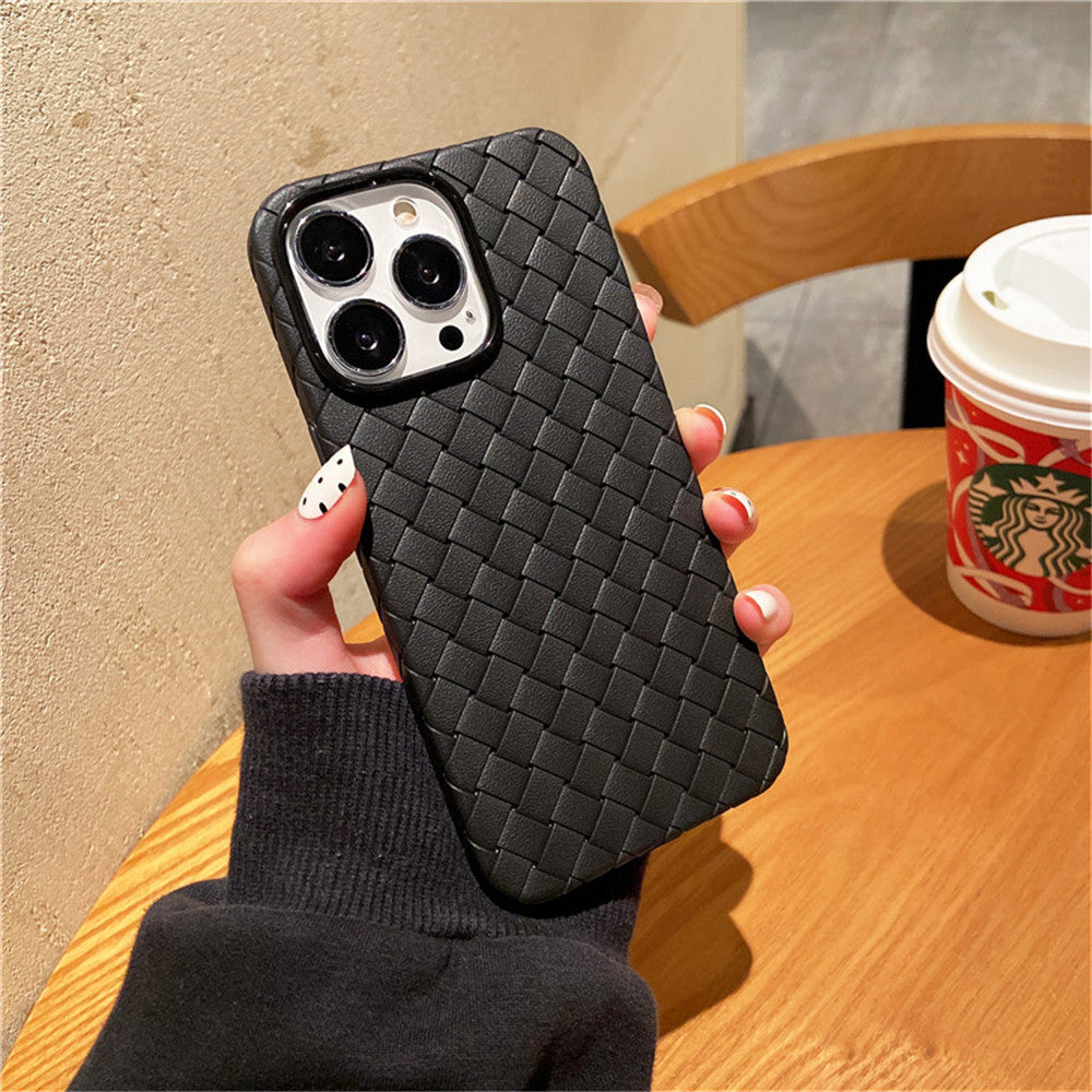 iPhone 14 Pro Cross Grid Weaving Pattern Design Silicone Case back Cover