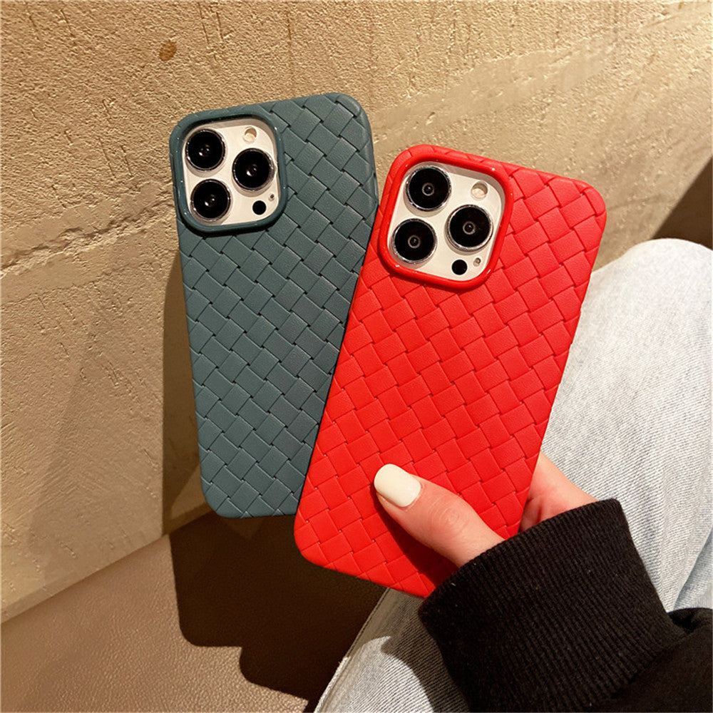 iPhone 13 Pro Cross Grid Weaving Pattern Design Silicone Case back Cover