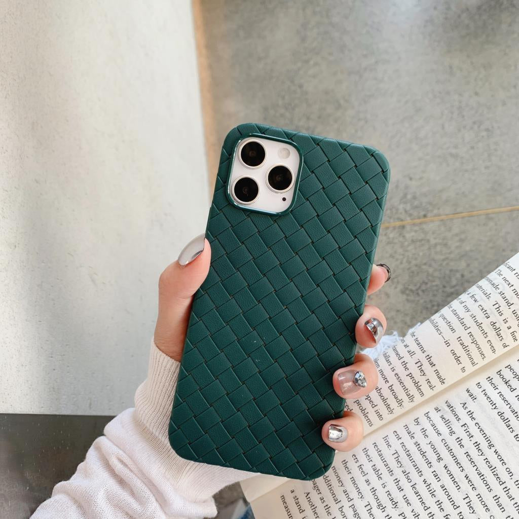 iPhone 14 Cross Grid Weaving Pattern Design Silicone Case back Cover