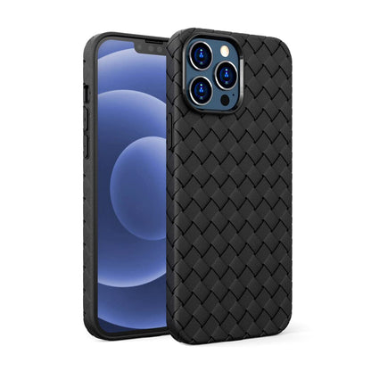 iPhone 14 Pro Cross Grid Weaving Pattern Design Silicone Case back Cover