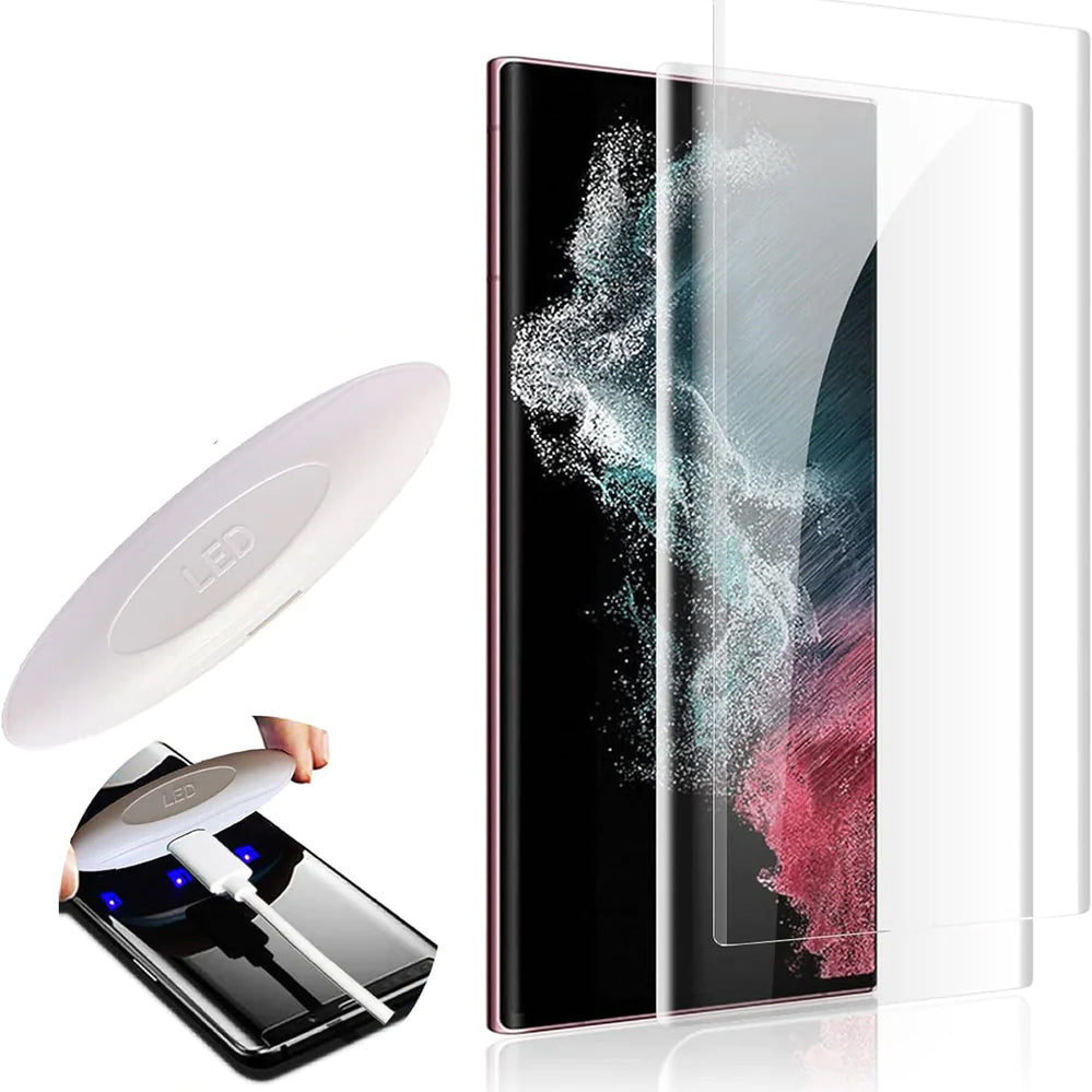 Pack of UV Glue Full Screen Protector Tempered Glass + Carbon Back Sticker and Camera Lens Protection for Samsung S23 Ultra