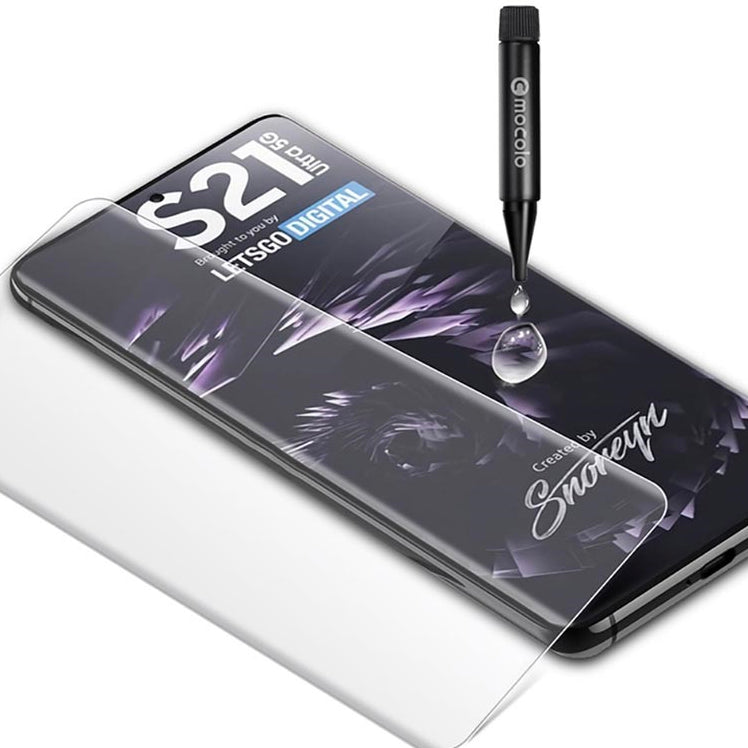 Pack of UV Glue Full Screen Protector Tempered Glass + Carbon Back Sticker and Camera Lens Protection for Samsung S21 Plus