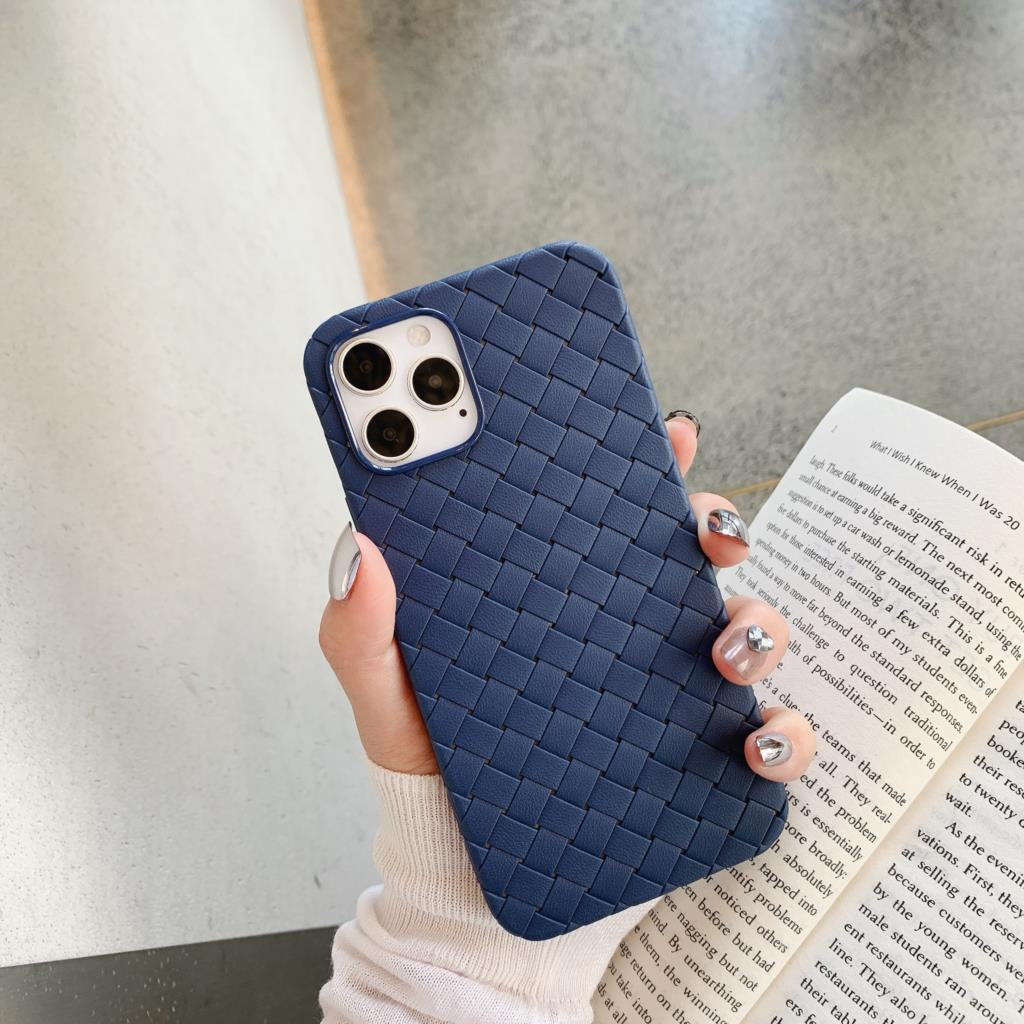iPhone 14 Cross Grid Weaving Pattern Design Silicone Case back Cover