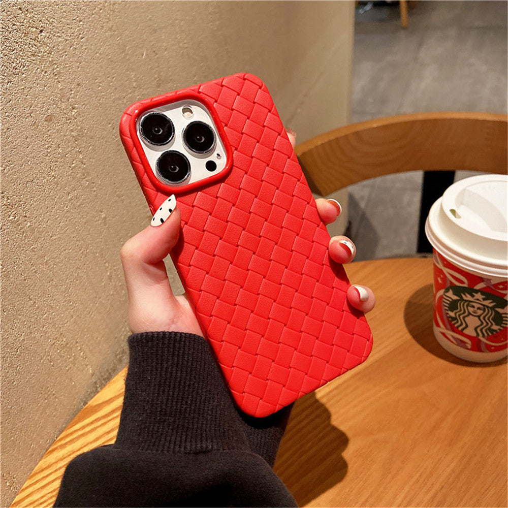 iPhone 13 Pro Max Cross Grid Weaving Pattern Design Silicone Case back Cover