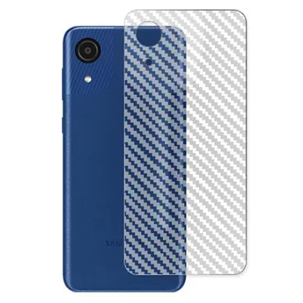 Combo Pack of Tempered Glass Screen Protector, Carbon Fiber Back Sticker, Camera lens Clear Glass Bundel for Samsung Galaxy A03 Core