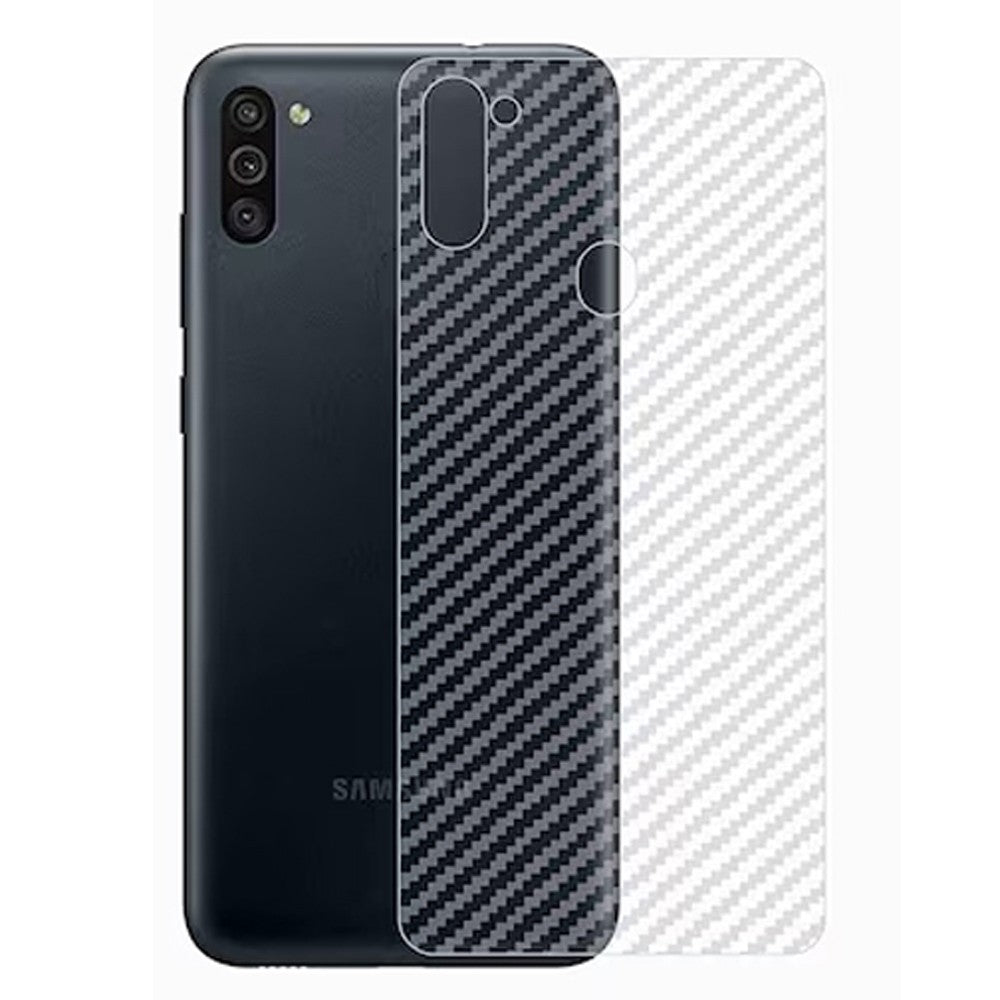 Combo Pack of Tempered Glass Screen Protector, Carbon Fiber Back Sticker, Camera lens Clear Glass Bundel for Samsung Galaxy A11