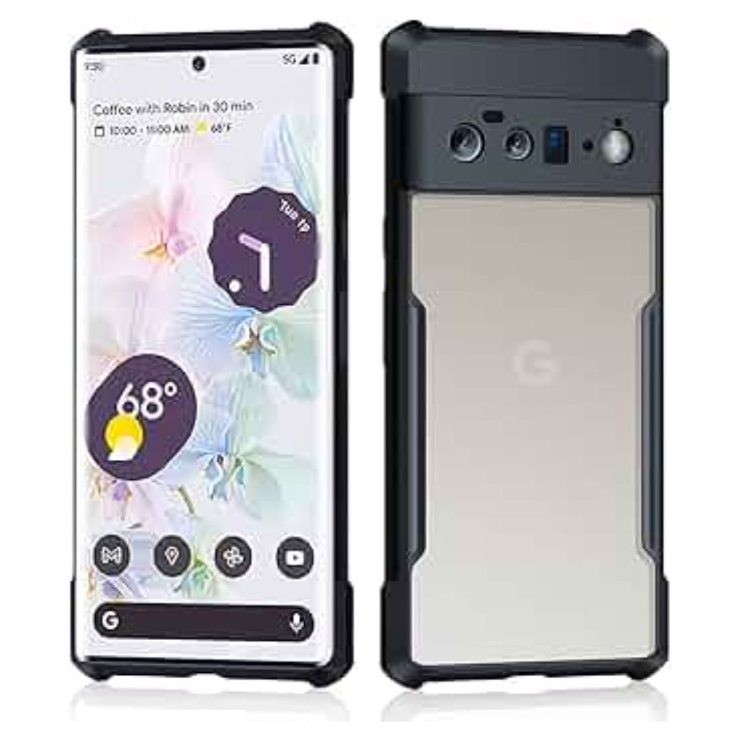 iPaky Google Pixel 6 Pro Shockproof Matte Black Border Camera lens Protection back cover Case