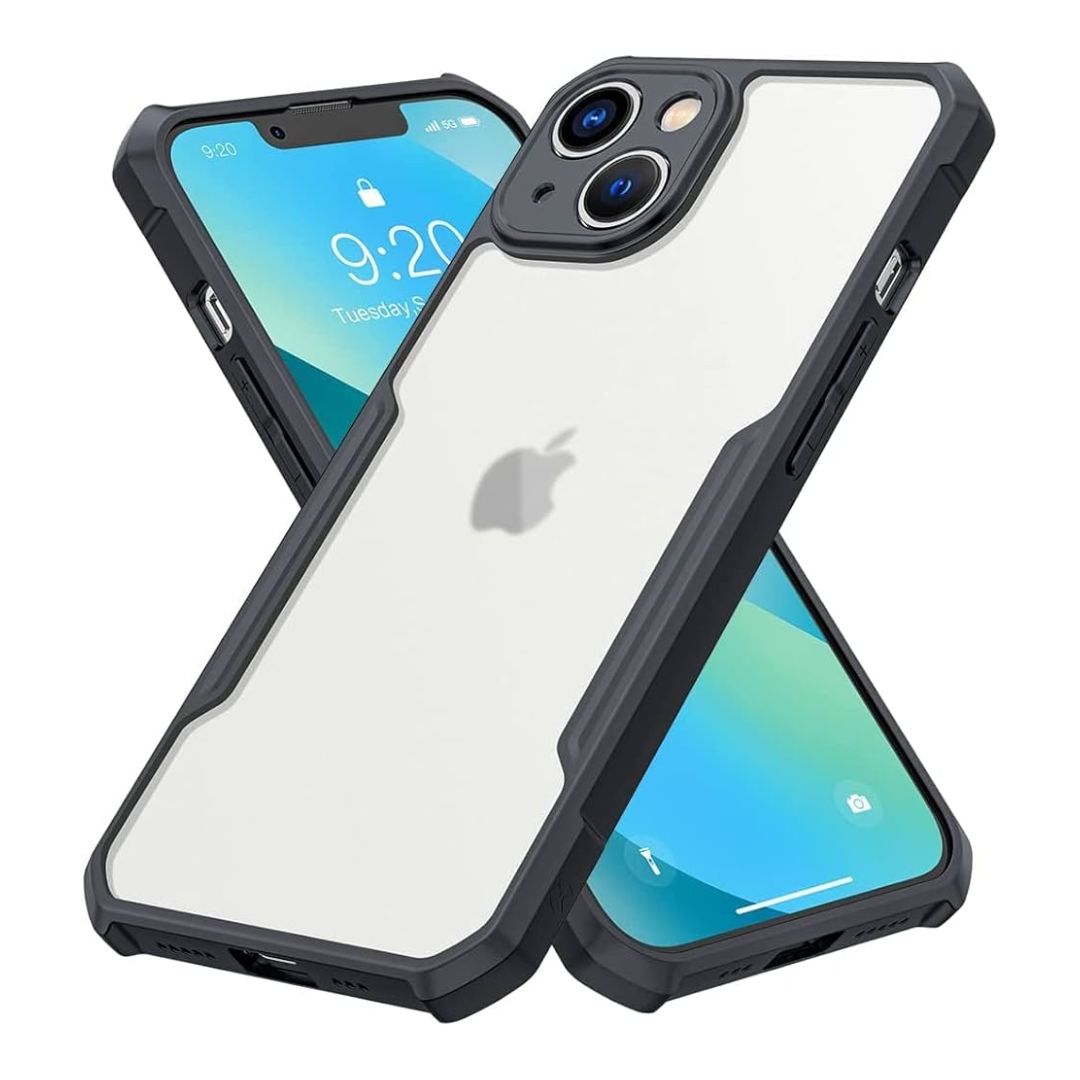 iPaky iPhone 15 Plus Shockproof Matte Black Border Camera lens Protection back cover Case