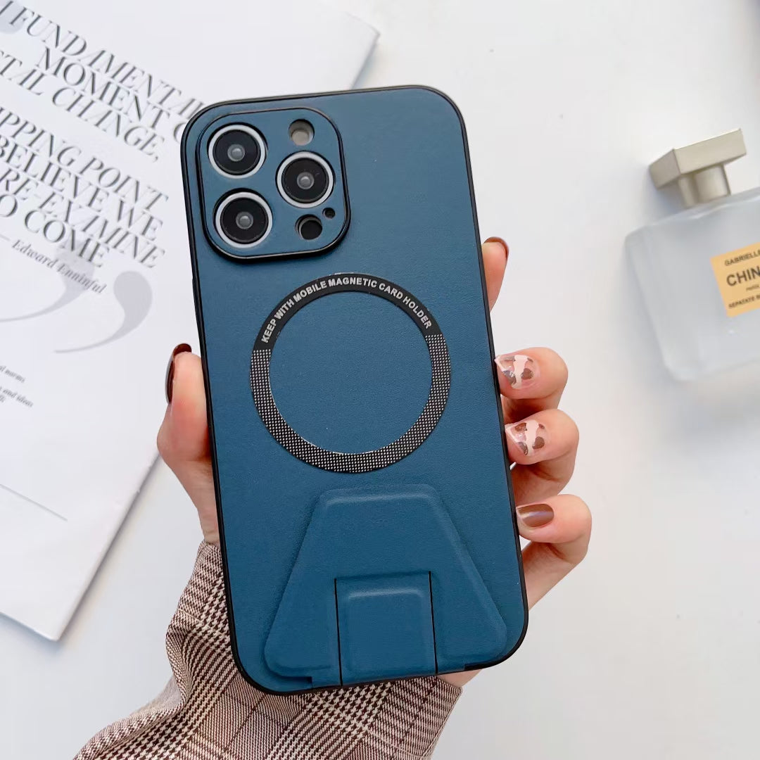 iPhone 14 Pro Magsafe Wireless Charging Mobile Phone Leather Case Buckle Ring Stand Back Cover