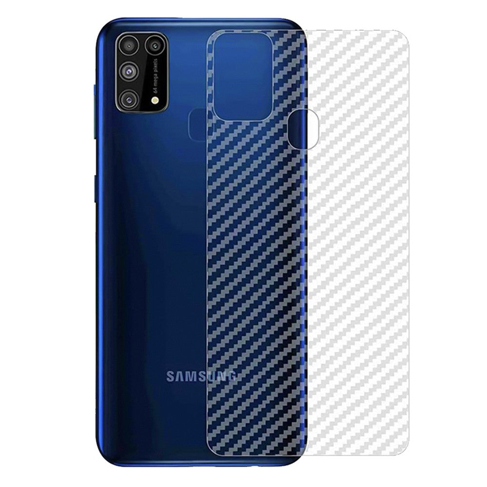 Combo Pack of Tempered Glass Screen Protector, Carbon Fiber Back Sticker, Camera lens Clear Glass Bundel for Samsung M31