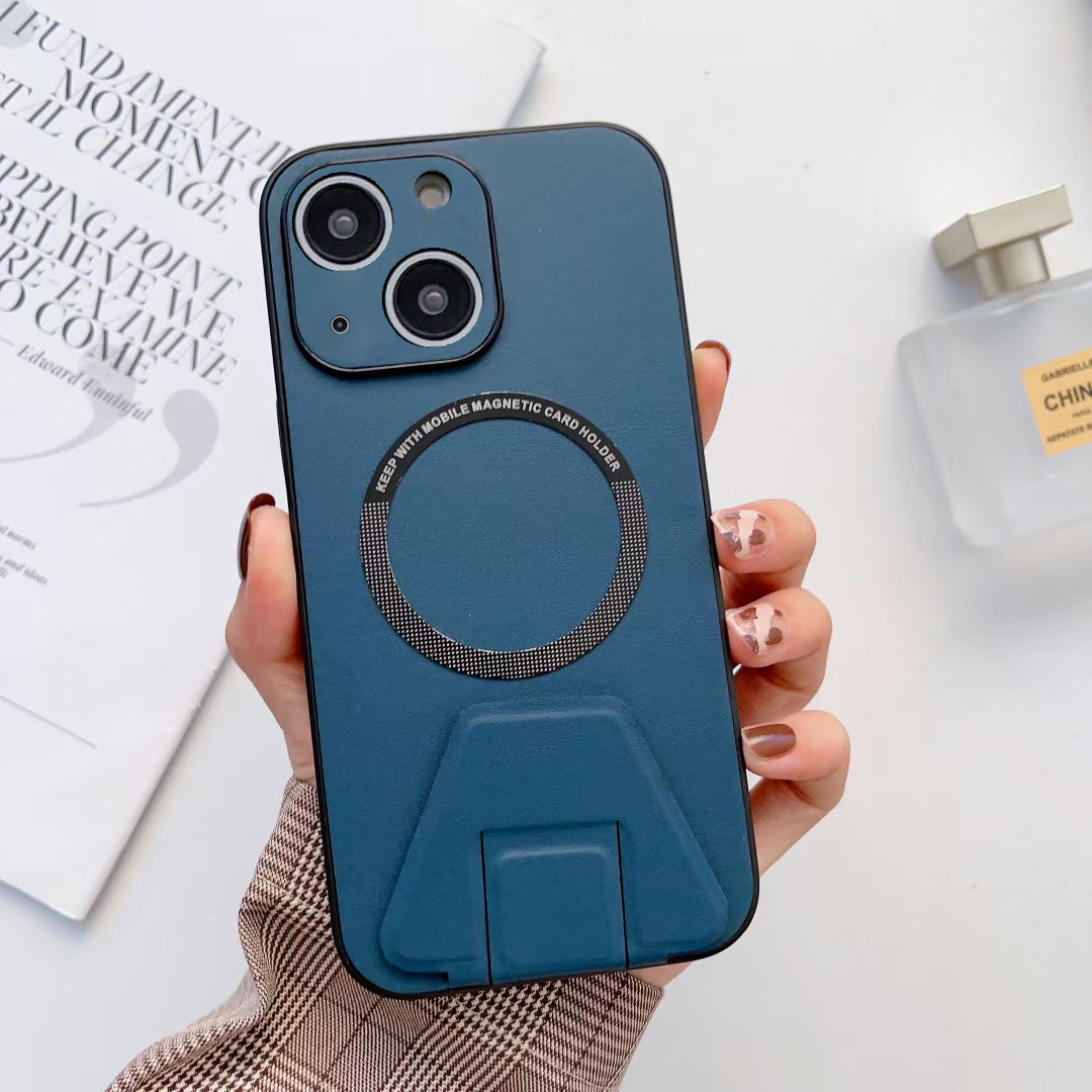 iPhone 13 Magsafe Wireless Charging Mobile Phone Leather Case Buckle Ring Stand Back Cover
