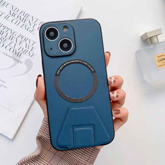 iPhone 14 Magsafe Wireless Charging Mobile Phone Leather Case Buckle Ring Stand Back Cover