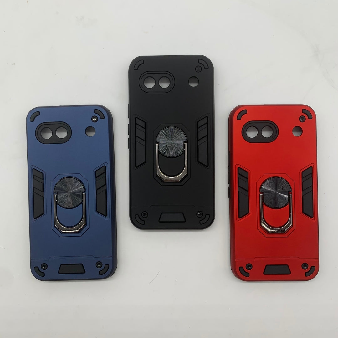 Pixel 8A Hard PC Case - Shockproof Slim Cover w/ Metal Ring Holder