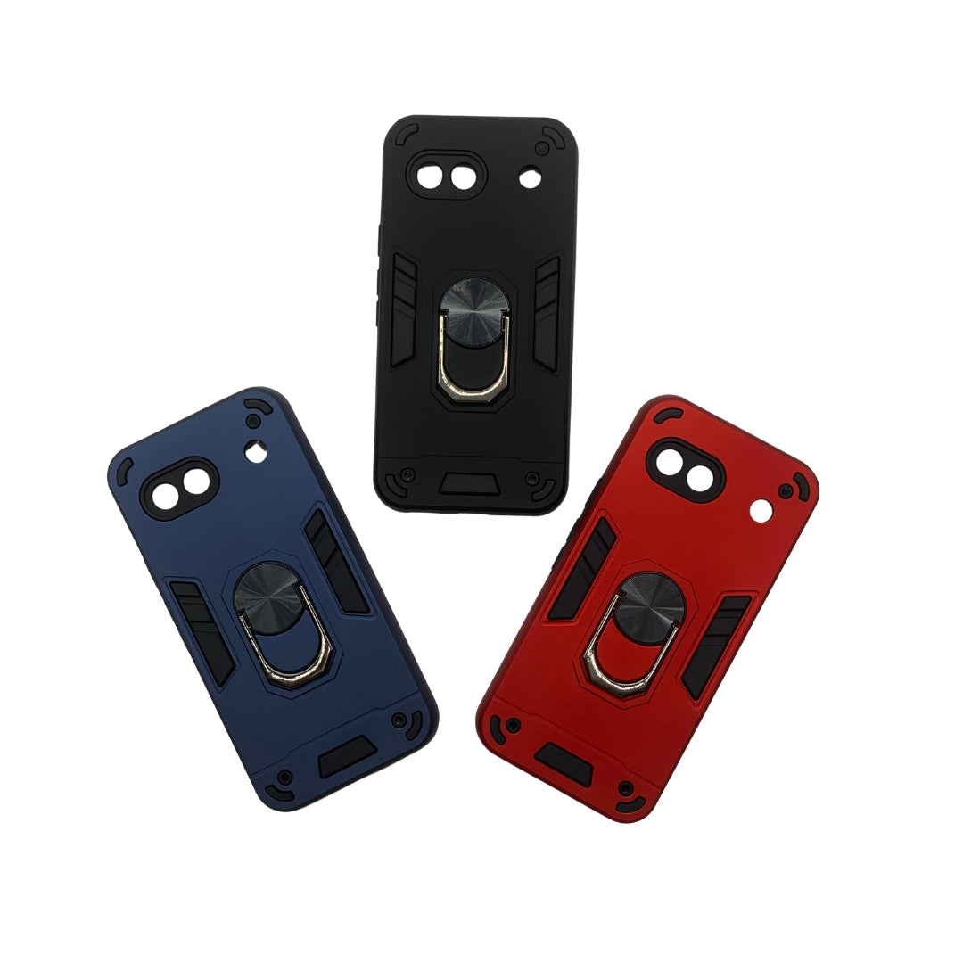 Pixel 8A Hard PC Case - Shockproof Slim Cover w/ Metal Ring Holder