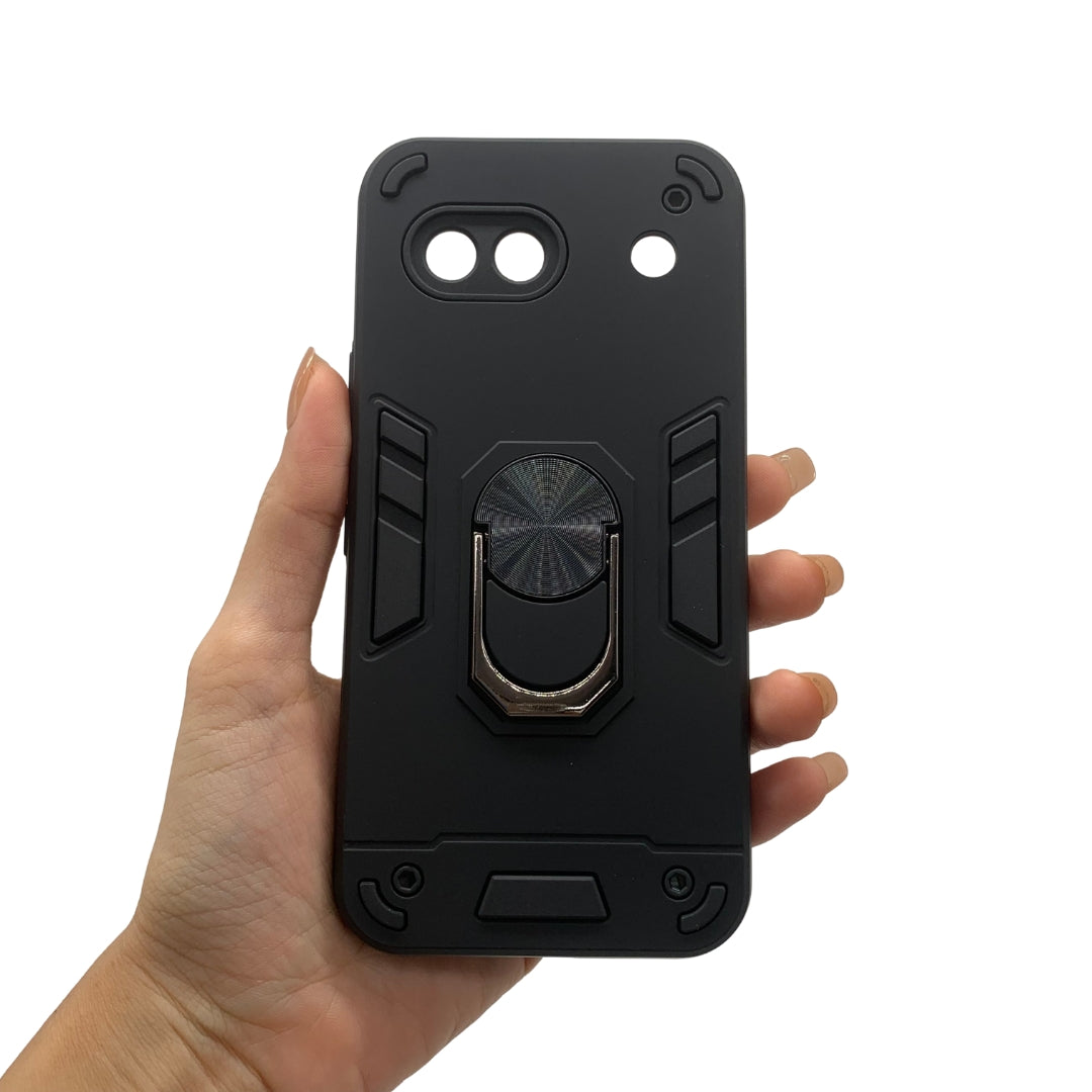 Pixel 8A Hard PC Case - Shockproof Slim Cover w/ Metal Ring Holder
