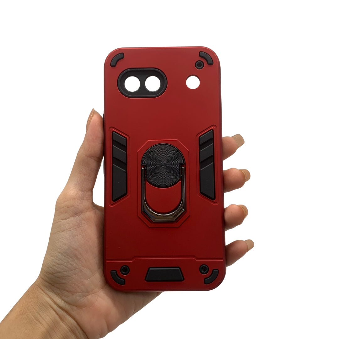 Pixel 8A Hard PC Case - Shockproof Slim Cover w/ Metal Ring Holder