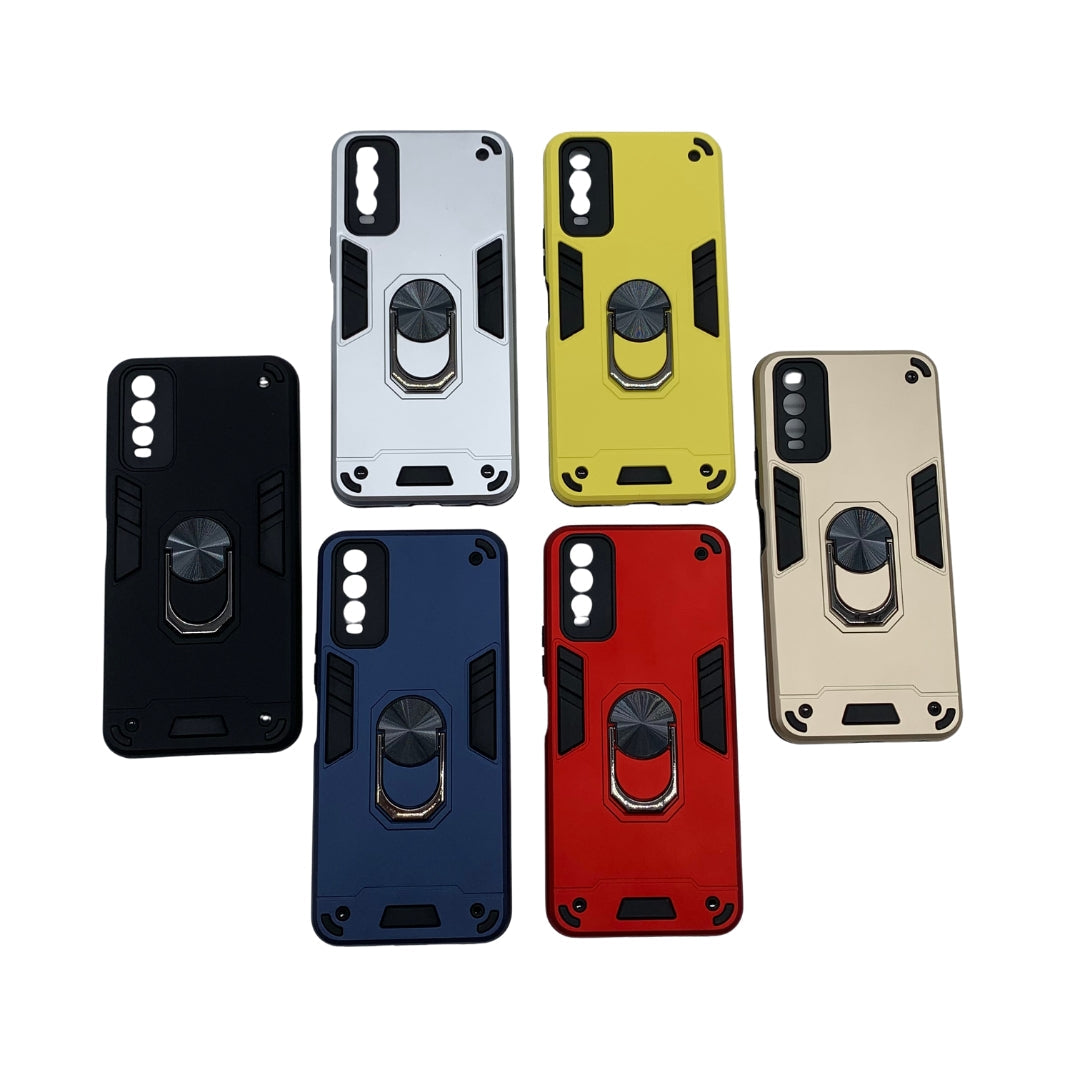 Vivo Y12s Hard PC Case with Ring Holder - Shockproof Armour Back Cover