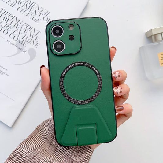 iPhone 12 Magsafe Wireless Charging Mobile Phone Leather Case Buckle Ring Stand Back Cover