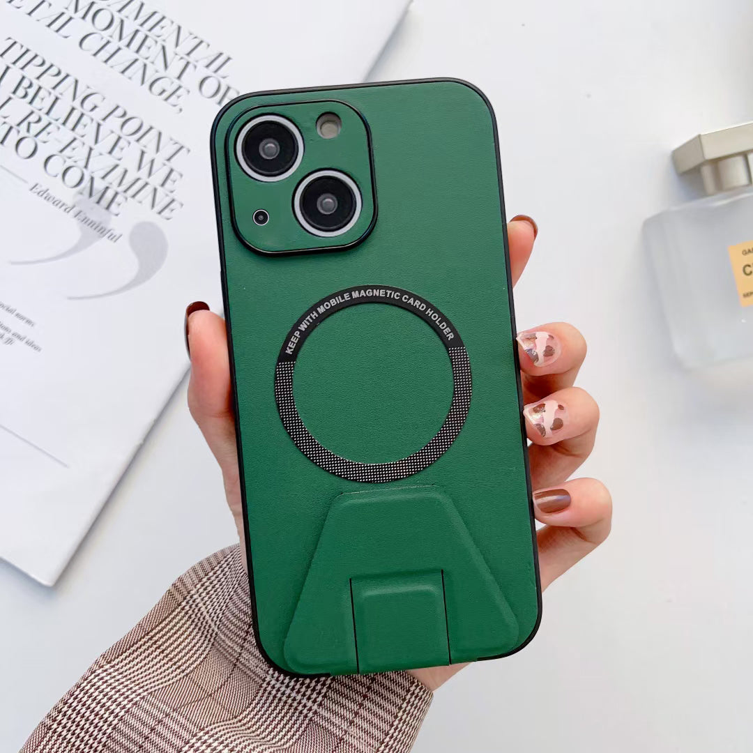 iPhone 14 Magsafe Wireless Charging Mobile Phone Leather Case Buckle Ring Stand Back Cover