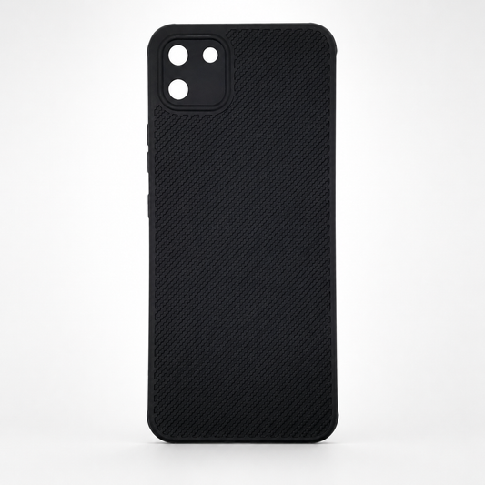 Realme C11 Carbon Fiber texture Hard Rubber armour back cover shock-porof case