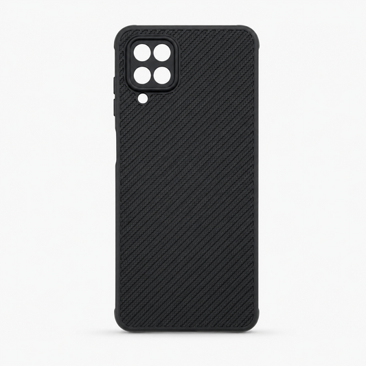 Samsung A12 Carbon Fiber texture Hard Rubber armour back cover shock-porof case
