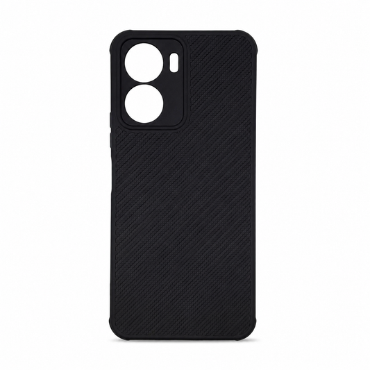 Vivo Y16 Carbon Fiber texture Hard Rubber armour back cover shock-porof case